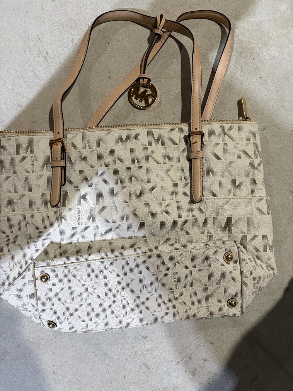 Michael Kors Cream and Tan MK Signature Tote